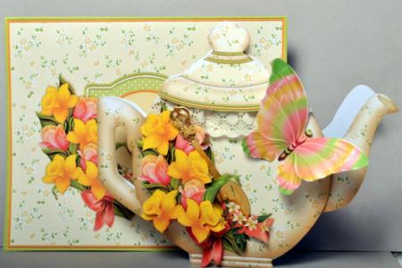 Teapot Shape Card Spring Daffodils & Decoupage Card Kit by Kristina Norbat