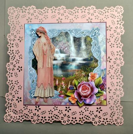 Tranquil Day at the Waterfalls Card Front with Decoupage by Kristina Norbat