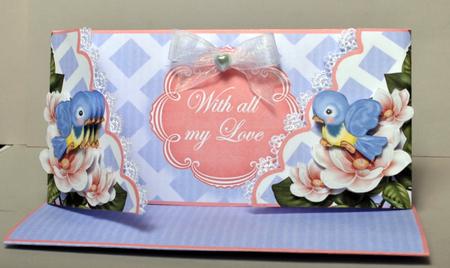 Pink Bluebirds with My Love 3D Fancy Lattice Card Kit by Kristina Norbat
