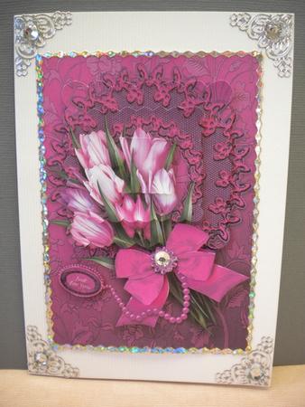 Pink Tulips Bouquet on a Mat Scalloped Pyramage Sheet by Kristina Norbat