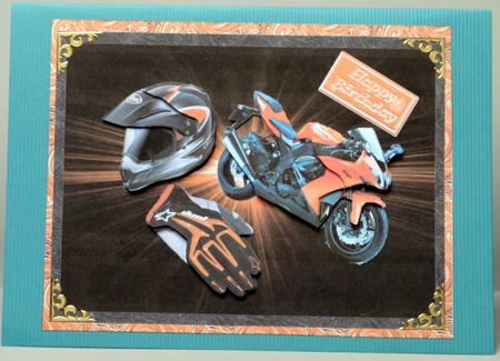Orange Sports Bike with Helmet & Gloves Decoupage by Kristina Norbat