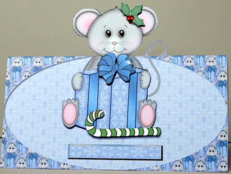 Christmas Mouse with Gift Over the Edge Top Fold Card by Kristina Norbat