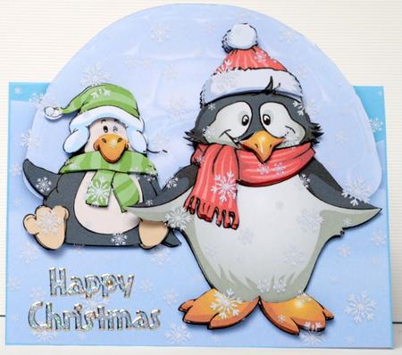Over the Edge Penguin Decoupage Christmas Card by Kristina Norbat