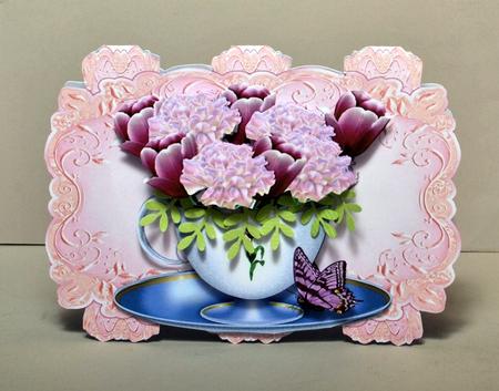 Pink Strip Card Mini Kit - Teacup with Tulips by Kristina Norbat