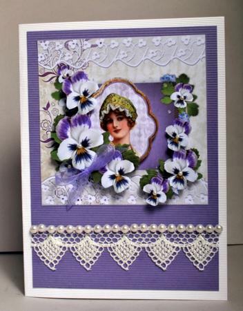 Vintage Beauty with Green Victorian Hat and Pansies by Kristina Norbat