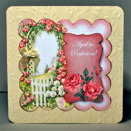 Pink Rose Arch Aged to Perfection! 8in Scallop Topper by Kristina Norbat