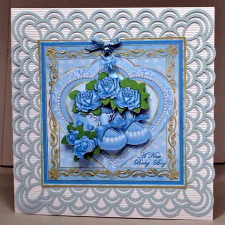 New Baby Boy Booties and Roses Card Front by Kristina Norbat