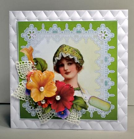 8x8 Vintage Girl in Green Hat by Kristina Norbat