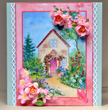 Apple Blossom Cottage with Flowers and Butterflies Decoupage by Kristina Norbat