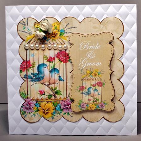 Cream Lovebirds Bride & Groom 8in Scallop Topper by Kristina Norbat