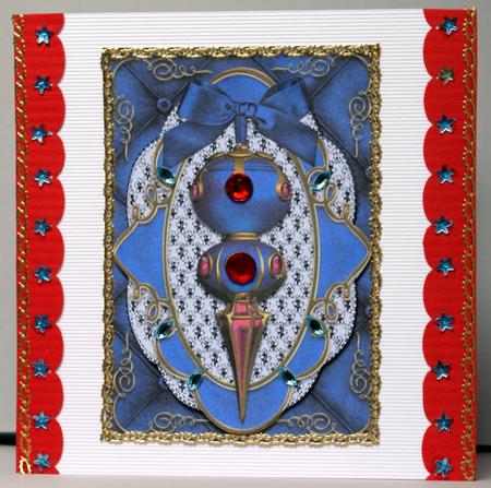 Vintage Metallic Blue Bauble Lace Card Front by Kristina Norbat