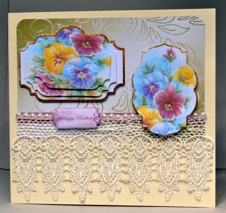 Pansy Card Front with Panel Toppers by Kristina Norbat