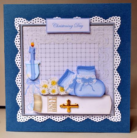Baby Boy Christening, Bible and Daisy Card Front by Kristina Norbat