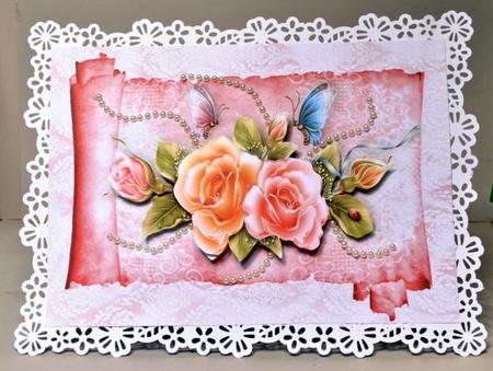 Beautiful Flowers with Butterflies on a Lace Scroll by Kristina Norbat