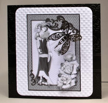 Art Deco Lady & Roses in Black & White Decoupage by Kristina Norbat