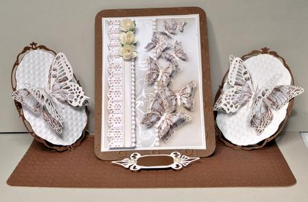Taupe Butterflies Pearls and Lace Decoupage by Kristina Norbat