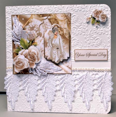 Vintage Bride Card Front with Topper and Decoupage by Kristina Norbat