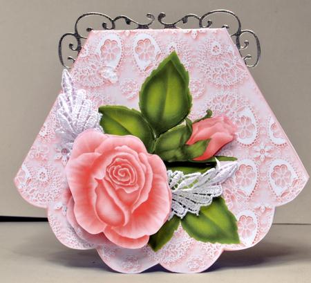 Peach Pink Roses on Lace with Bow Rocker Card by Kristina Norbat