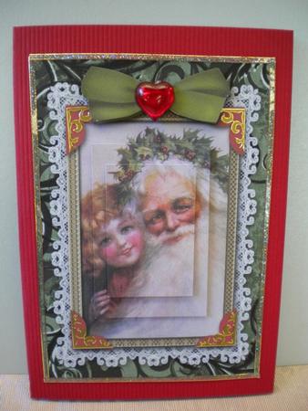 Vintage Santa and Me A5 Lace Card Front Step by Step by Kristina Norbat