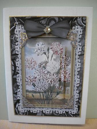 Black and White Carnations A5 Lace Card Front Step by Step by Kristina Norbat