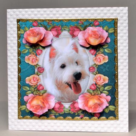 8 x 8 West Highland Terrier & Roses Decoupage Card Topper by Kristina Norbat