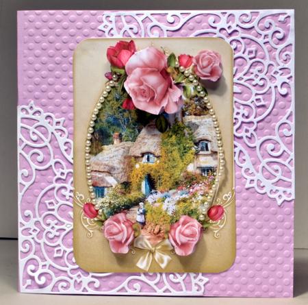 Thatched Cottage Card and Rose Decoupage by Kristina Norbat