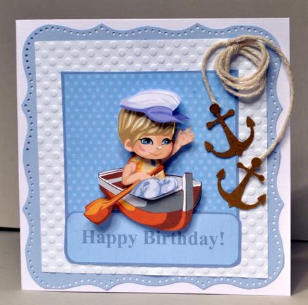 Little Sailor Nautical Boat Boy Decoupage Birthday Card by Kristina Norbat