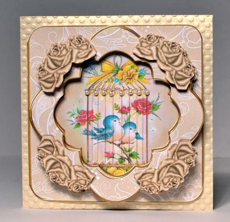 Lovebirds Cream Rose 8in Fancy 3D Decoupage Kit by Kristina Norbat