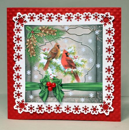 Cardinals with Green Ribbon Card Front by Kristina Norbat