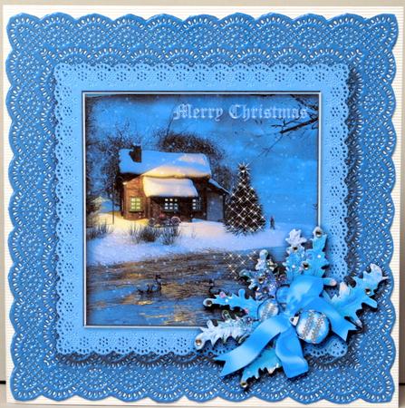 Blue Christmas Scene Decoupage by Kristina Norbat