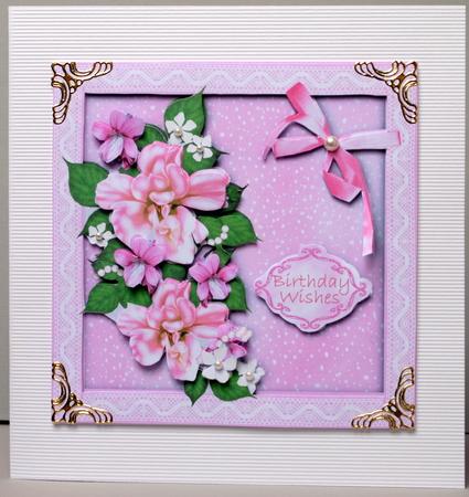 Pink Bouquet in a Lace Framed Box - 5" Square Card Front by Kristina Norbat