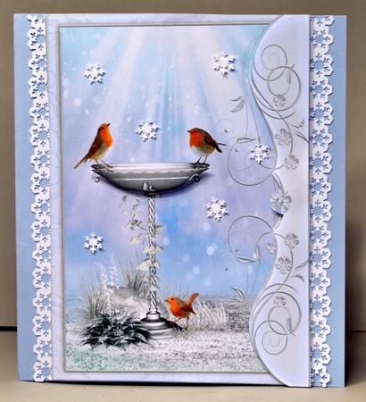 Christmas Robins at the Bird Bath by Kristina Norbat