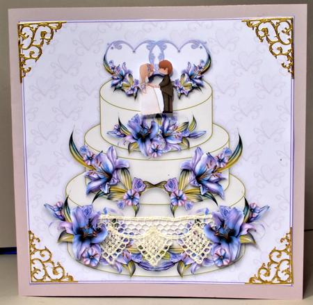 8 x 8 Lily Wedding Cake - Decoupage Card Topper by Kristina Norbat