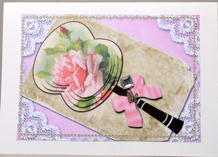 Oriental Fan Lace Roses Card Front by Kristina Norbat
