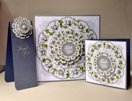 Silver Magnolia Thank You 3D Doily Card Mini Kit by Kristina Norbat