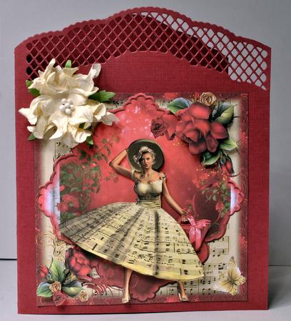 1950's Style Music and Red Roses Card Front by Kristina Norbat
