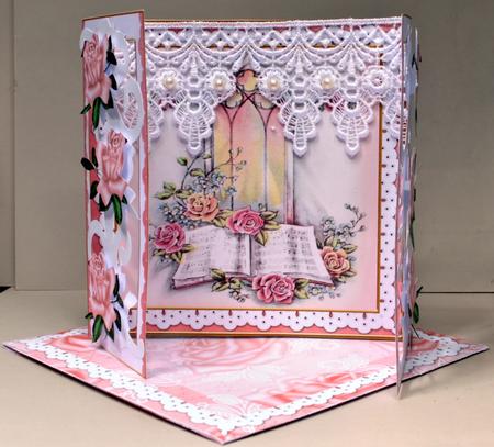 Glory Window Pink Rose Fancy Swirl Gatefold Card & E Kit by Kristina Norbat