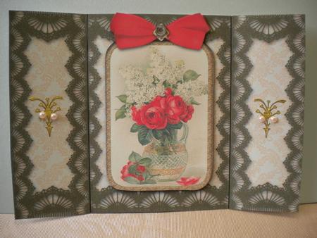 Rose Bouquet Vintage Lace Gatefold Card by Kristina Norbat