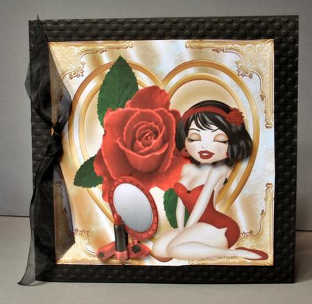 Cute Little Lady with Lippy, Red Rose on Heart 8x8 by Kristina Norbat