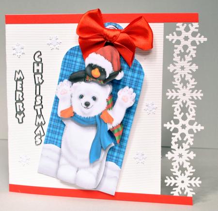 Cute Penguin with Polar Bear on Tartan Blue Tag by Kristina Norbat