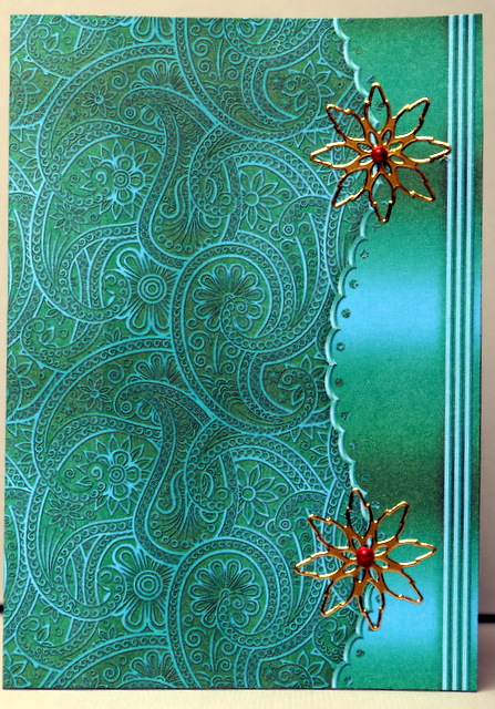 Deep Aqua Embossed Paisley with Metallic Border by Kristina Norbat