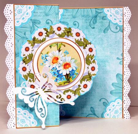 Dasiy Teal Doily Faux Fold Back Card Mini Kit by Kristina Norbat