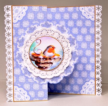 Blue Robin Doily Faux Fold Back Card Mini Kit by Kristina Norbat