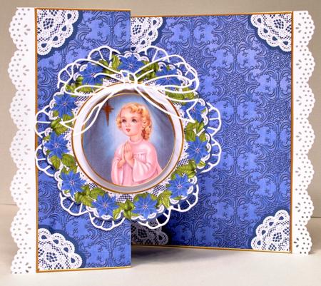 Pray Girl Blue Doily Faux Fold Back Card Mini Kit by Kristina Norbat