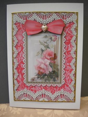 Butterfly Pink Roses A5 Lace Card Front Step by Step by Kristina Norbat
