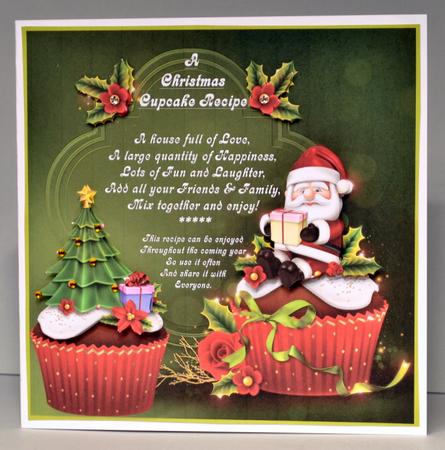 A Christmas Cupcake Recipe (1) 8" x 8" Card Topper by Kristina Norbat