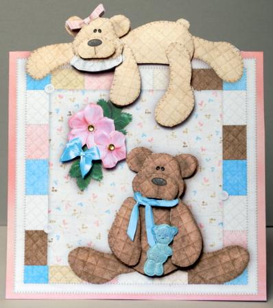 Patchwork Teddy Friends - Vertical Foldback with Decoupage by Kristina Norbat