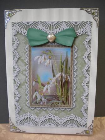 Spring Snowdrops A5 Lace Border Card Front Step by Step by Kristina Norbat