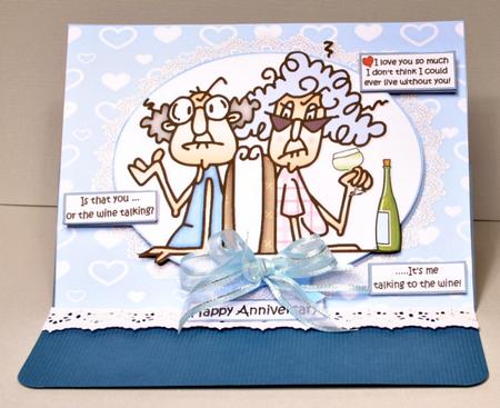 Stella and Gus Anniversary Wine Quick Card by Kristina Norbat