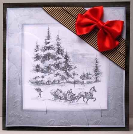 Silver Christmas with Red Bow - Scalloped Corner Stacker by Kristina Norbat